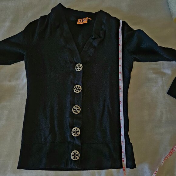 TORY BURCH Simone Black Button-Up Merino Wool Sweater - Picture 11 of 11